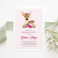 Watercolor Deer Purple Flowers Birthday Party