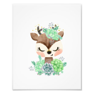 Watercolor Deer with Succulents Photo Print