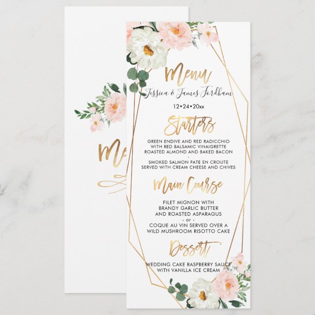 Watercolor Delicate Bloom Bouquets Menu Invitation (Front/Back)