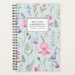 Watercolor Delicate Flowers Foliage Pattern Blue Planner<br><div class="desc">Feminine floral custom planner featuring watercolor floral pattern of pink, blue and purple flowers and greenery. Personalize by adding your name or short phrase. This elegant floral planner will be perfect as a personalized gift. Matching items are available.</div>
