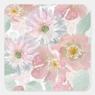 Watercolor delicate flowers. square sticker