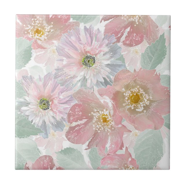 Watercolor delicate flowers.  tile (Front)