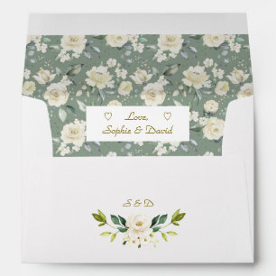 Watercolor Delicate White Floral Monogram Wedding Envelope