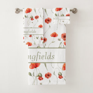 Watercolor Delicate Wild Poppies Bath Towel Set