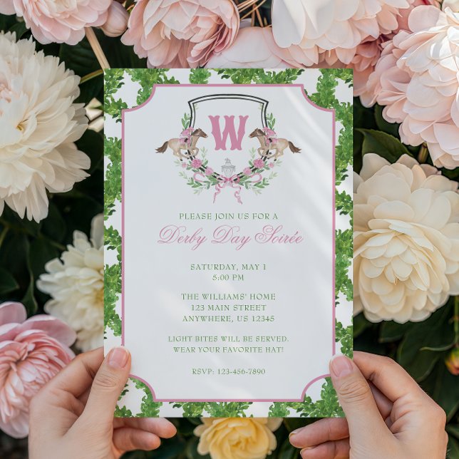 Watercolor Derby Day Horse Monogram Crest Party Invitation (Creator Uploaded)