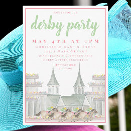 Watercolor Derby Iconic Racetrack Racing Horses  Invitation