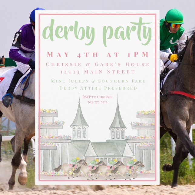 Watercolor Derby Party Iconic Racetrack Elegant Invitation (Creator Uploaded)