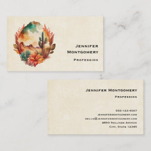 Watercolor Desert Cactus and Mountains Business Card
