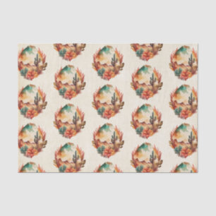 Watercolor Desert Cactus and Mountains Pattern Tissue Paper