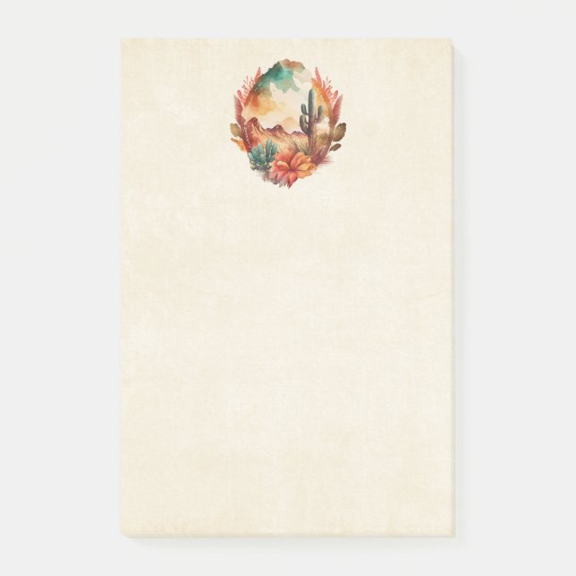 Watercolor Desert Cactus and Mountains Post-it Notes (Front)