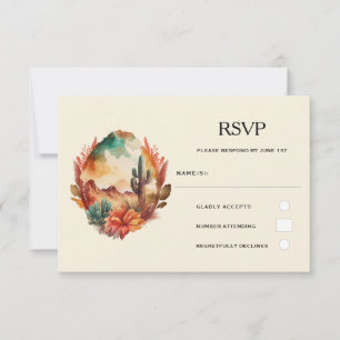 Watercolor Desert Cactus and Mountains Wedding RSVP Card