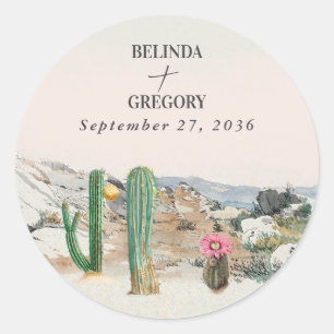 Watercolor Desert Cactus Boho Wedding Classic Round Sticker