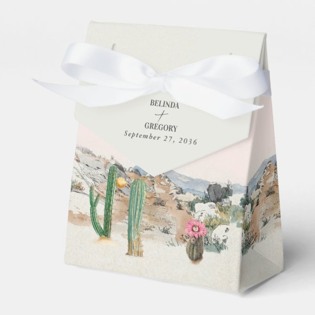 Watercolor Desert Cactus Boho Wedding Favor Box (Front Side)