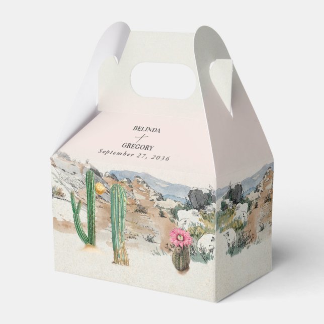 Watercolor Desert Cactus Boho Wedding Favor Box (Front Side)