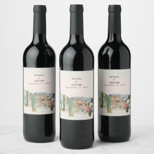 Watercolor Desert Cactus Boho Wedding Favor Wine Label