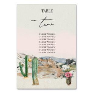 Watercolor Desert Cactus Boho Wedding Table Number