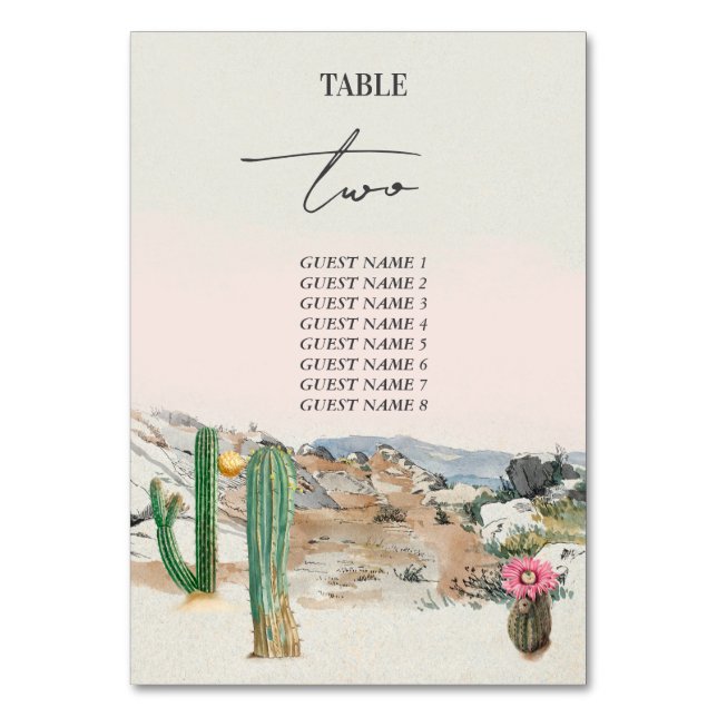 Watercolor Desert Cactus Boho Wedding Table Number (Front)