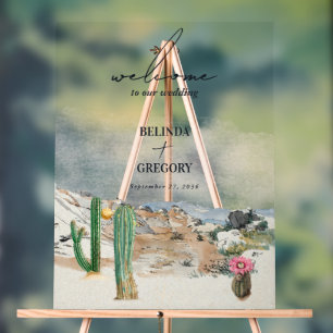 Watercolor Desert Cactus Boho Wedding Welcome Acrylic Sign