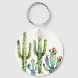 Watercolor Desert Cactus Garden Keychain