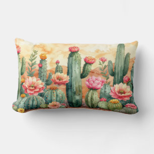 Watercolor Desert Cactus Garden Pillow