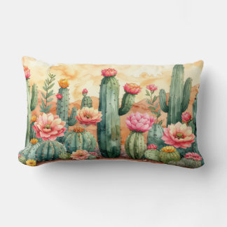 Watercolor Desert Cactus Garden Pillow