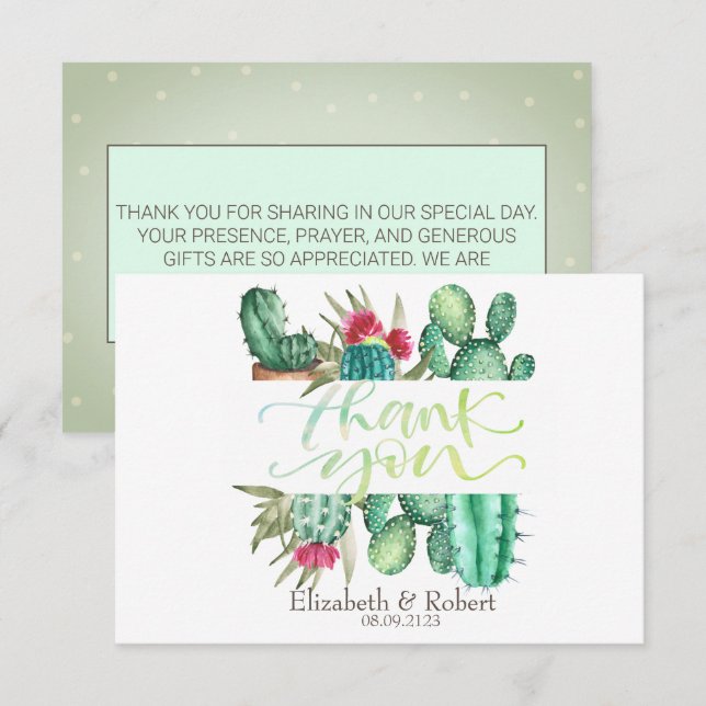 Watercolor Desert Cactus Polka Dots Thank You Card (Front/Back)