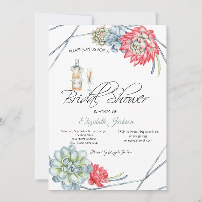 Watercolor Desert Cactus Red Succulents Dots Invitation (Front)