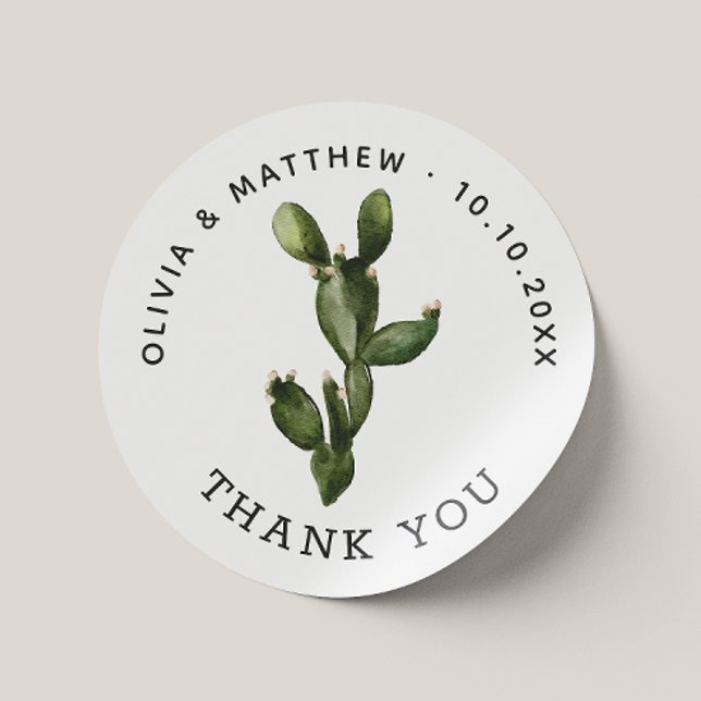 Watercolor Desert Cactus. Rustic Wedding Thank You Classic Round Sticker (Creator Uploaded)