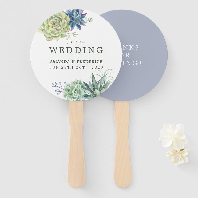 Watercolor Desert Cactus Succulent Wedding Favour Hand Fan (Front and Back)