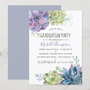 Watercolor Desert Cactus Succulents Graduation Invitation