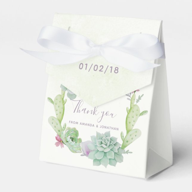 Watercolor Desert Cactus Succulents Wedding Favor Box (Front Side)