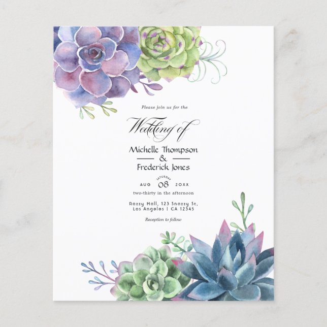 Watercolor Desert Cactus Succulents Wedding Flyer (Front)