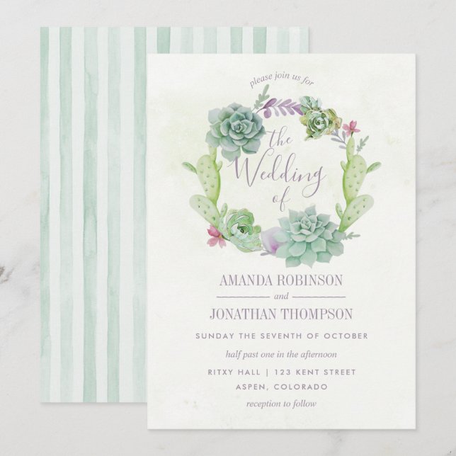 Watercolor Desert Cactus Succulents Wedding Invite (Front/Back)