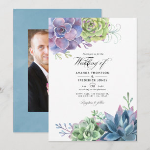Watercolor Desert Cactus Succulents Wedding Photo Invitation