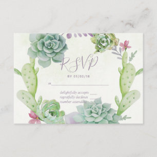 Watercolor Desert Cactus Succulents Wedding RSVP Card