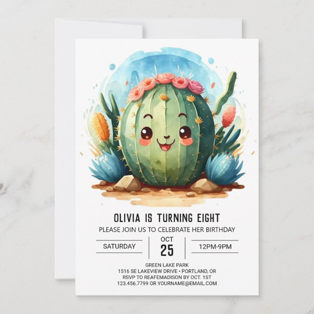 Watercolor Desert Chic Cactus Boy Birthday Invitation (Front)