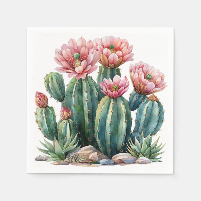 Watercolor desert flowers cacti. napkin (Front)