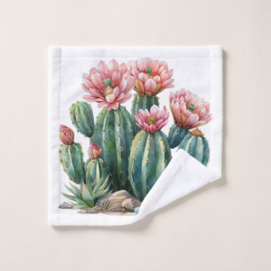Watercolor desert flowers cacti. wash cloth