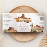 Watercolor Desert Mountain Cactus QR Code Wedding Tri-Fold Invitation<br><div class="desc">Amaze your guests with this elegant desert theme all in one wedding invite featuring a beautiful rustic desert landscape and modern typography with QR Code for online RSVP. Simply add your event details on this easy-to-use template and adorn this card with your favourite photos to make it a one-of-a-kind invitation....</div>