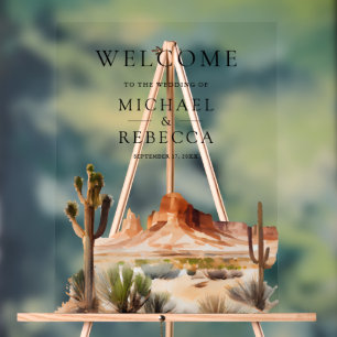 Watercolor Desert Mountain Cactus Wedding Welcome Acrylic Sign