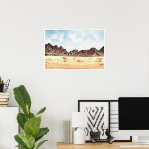 Watercolor desert mountain landscape art print