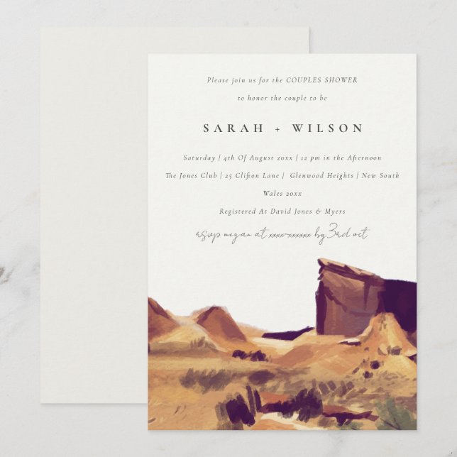 Watercolor Desert Paysage Couples Invitation de do (Devant / Derrière)