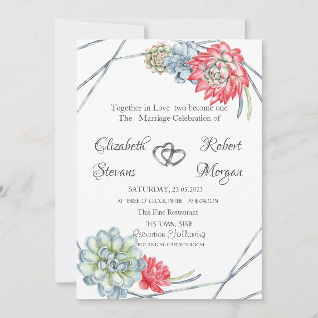 Watercolor Desert Red Succulents  Invitation (Front)