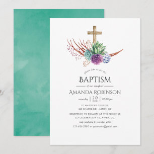 Watercolor Desert Succulent Baptism or Christening Invitation
