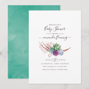 Watercolor Desert Succulents Baby Shower Invitation