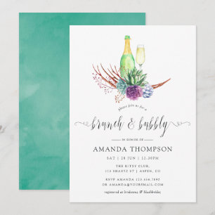 Watercolor Desert Succulents Brunch and Bubbly Invitation