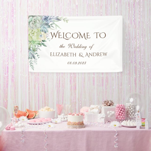Watercolor Desert Succulents Dots Wedding Banner (Party)