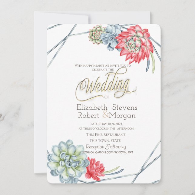 Watercolor Desert Succulents  Invitation (Front)