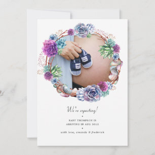 Watercolor Desert Succulents Photo Pregnancy Announcement