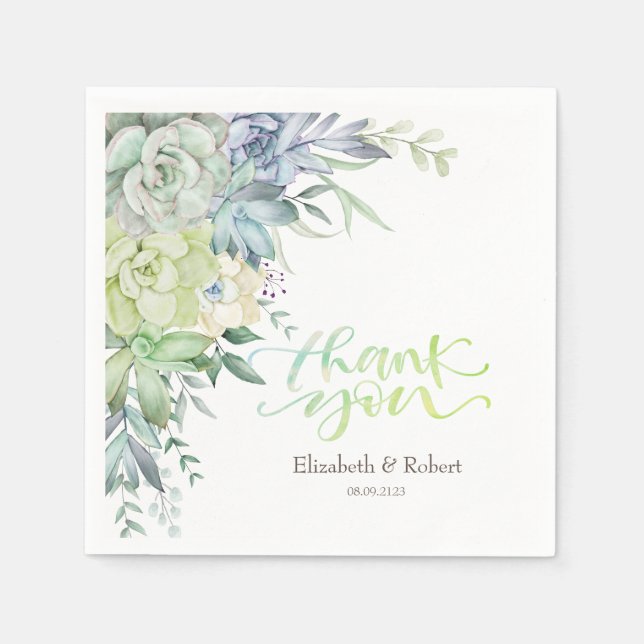 Watercolor Desert Succulents  Thank You Card Napkin (Front)